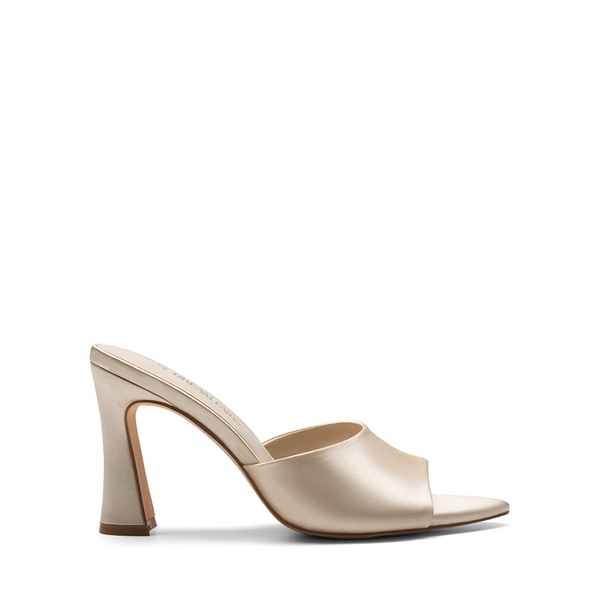 Pointed Toe Flared Heel Sandals - NUDE-SATIN - 4